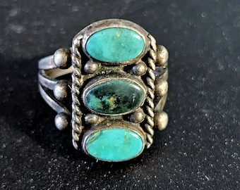 1930s Turquoise Stoplight Vintage Ring Old Pawn Size 5 1/2  JR 471
