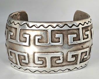 Wide Vintage Silver Overlay Cuff Sterling Old Pawn fits 6 3/4" wrist. JB 13