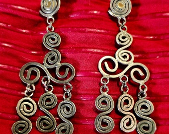 Dramatic Long Dangley Earrings Vintage Mexican Sterling Look at That Scrolly Work