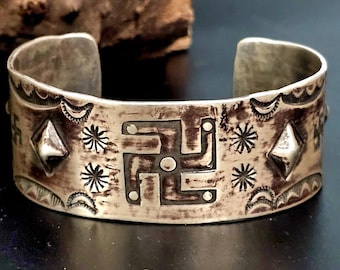 Whirling Log Vintage Silver Native Cuff Bracelet. 7" wrist. JB 133