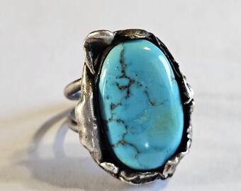 Vintage Turquoise Silver Ring - Size 10.5 - Old Pawn JR 348