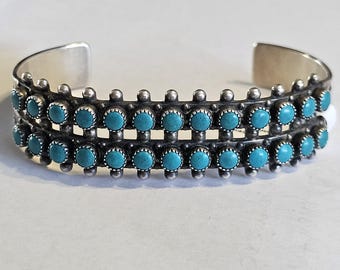 Zuni 2 Row Snake Eye Bracelet: Harvey Era Sterling Silver Cuff 6 1/2" JB 149