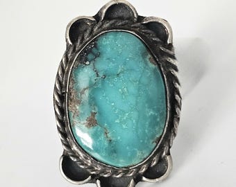 Beautiful Big Blue Turquoise Stone Vintage Ring Old Pawn Size 5. JR 459