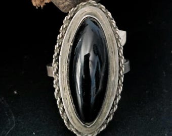 Black Onyx Vintage Native Ring Old Pawn Size 5 JR 931