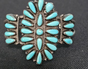 P. Jones Zuni Cluster Blue Turquoise Vintage Cuff Old Pawn fits 6 1/4" wrist JB 398