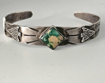 Cerillos Turquoise Harvey Era Vintage Native Bracelet Old Pawn fits 6" wrist