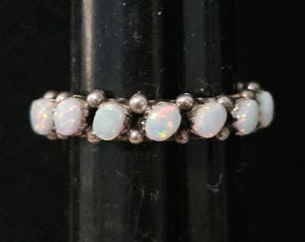 White Opal Vintage Zuni Sterling Band Old Pawn Size 8 1/2 JR 210