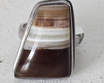 Brown Picture Agate Silver Ring Vintage Native Sterling Size 9 JR 759