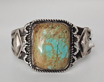 Golden Turquoise Ingot Silver Antique Cuff Coin Silver. Size 6 5/8" wrist. JB 422