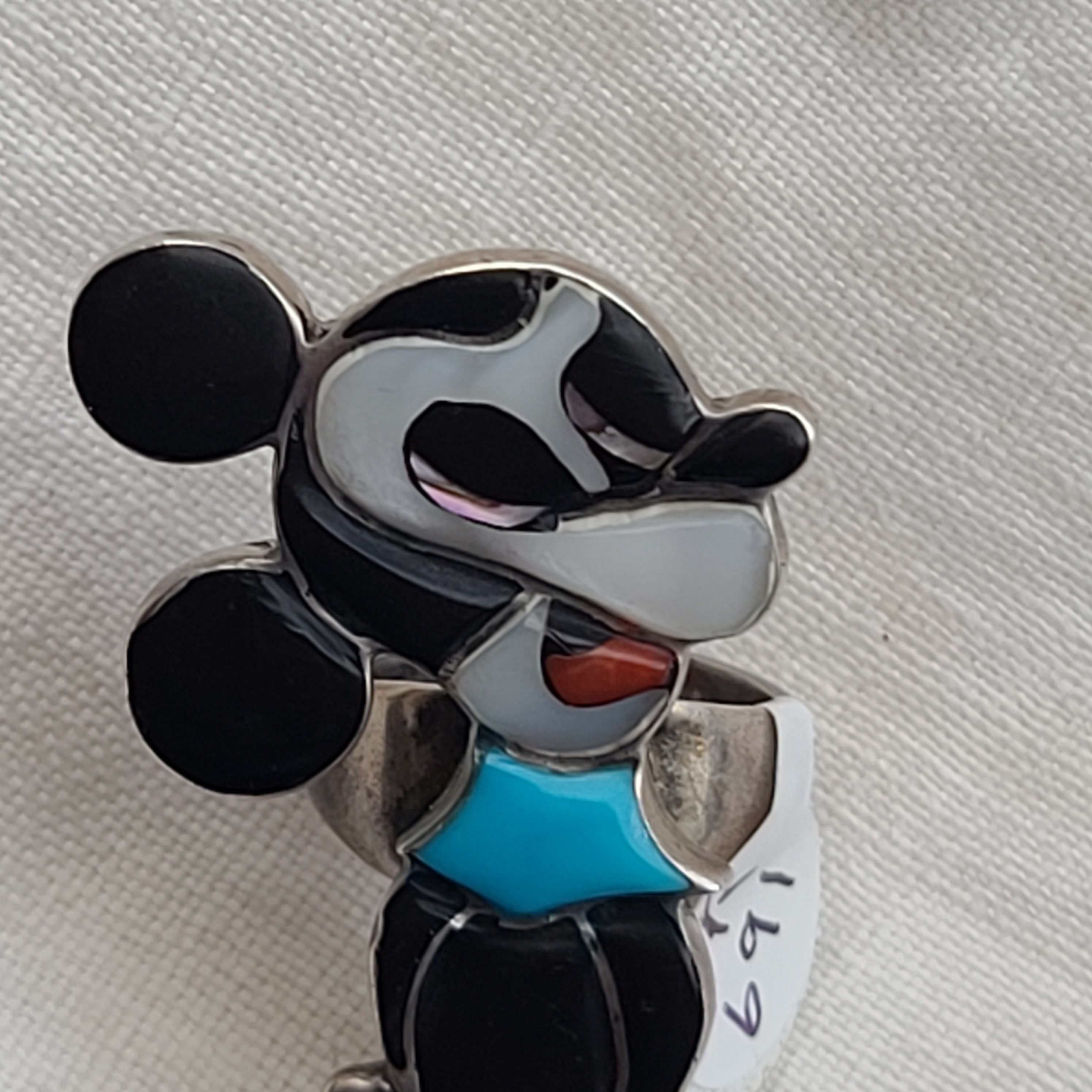 ガラス製　呼鈴　アンティーク　置物　鈴　みっきーマウス型 Rare Zunitoons Vintage Mickey Mouse Inlay Ring Native