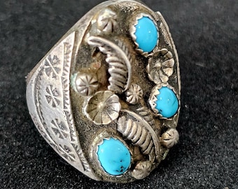 Cast Silver Turquoise Vintage Ring Size 11 Old Pawn JR 325