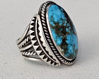 Early Native Ring with Killer Blue Turquoise  Size 10 JR 184