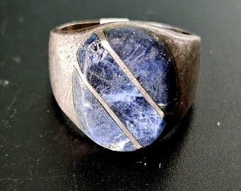 Sodalite Zuni Inlay Ring Old Pawn Size 11 1/2 JR 353