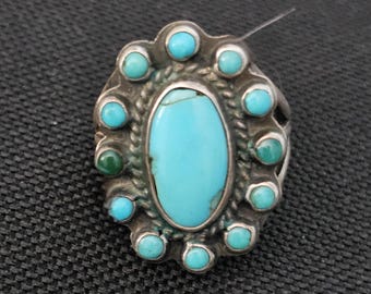 1930s Zuni Satellite Blue Turquoise Silver Ring Vintage Sterling Old Pawn Size 6 JR 676