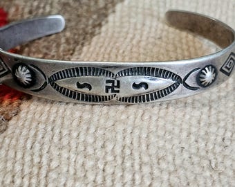 1930s Whirling Log Sterling Cuff  6 1/4" wrist  JB 264
