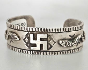 Snake & Whirling Logs Silver Cuff Old Pawn Fits 7" wrist JB 18