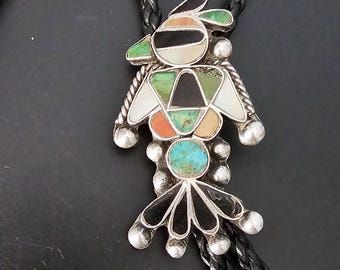 Zuni Inlay Thunderbird Vintage Sterling Bolo  # JBO 157
