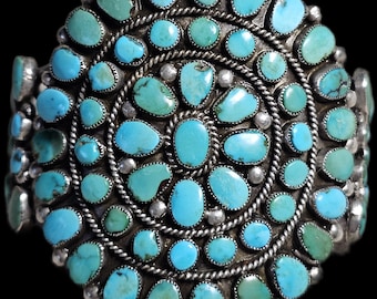 1940s Zuni Cluster Natural Turquoise Vintage Cuff Old Pawn fits 6 1/2" wrist JB 309