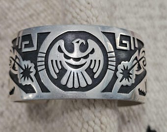 Mark Tawahongva Hopi Thunderbird Silver Native Cuff Bracelet Old Pawn. 7" wrist. JB 324