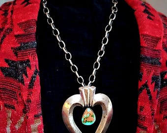 Turquoise and Cast Silver Naja Vintage Silver Chain Old Pawn JN 771