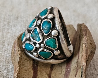 Unusual Knuckle Ring Blue Zuni Turquoise Vintage Native Statement Ring Size 8 Old Pawn