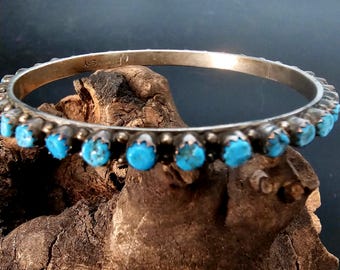 Bangle Zuni Snakeye Turquoise Vintage Native Bracelet Old Pawn 7 1/2" JB 206