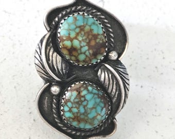 Number 8 Mine Double Blue Turquoise Navajo Vintage Ring Old Pawn Size 6 JR 96