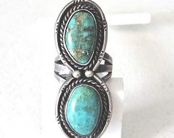 Beautiful Double Blue Turquoise Vintage Ring Old Pawn Size 9 JR 170