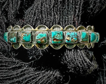 Gorgeous Blue Turquoise on this Man Size Silver and Turquoise Old Pawn Cuff Bracelet Native American 8 1/2" wrist