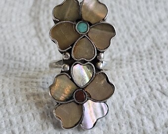 Dogwood Flower Zuni Inlay Vintage Native Ring Size 5 1/2 Old Pawn. JR 215