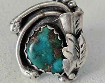Just Incredible Blue Turquoise Stone on this Interesting Vintage Native Ring Old Pawn Size 8 1/2 JR 285