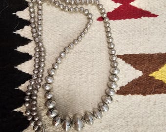 1950s Graduated 30" Navajo Pearls Punch Decorated Silver Old Pawn  JN 862