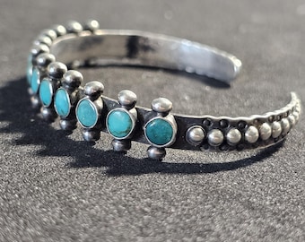 1940s Amazing Zuni Snakeyes Turquoise Sterling Silver Bracelet 6 3/4" JB 274