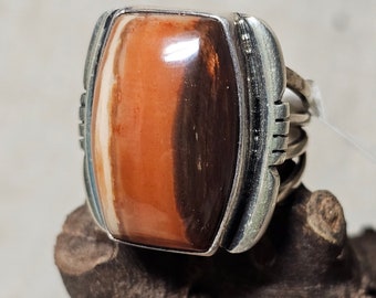 Silver Picture Jasper Ring Vintage Native Man Size 10 1/4 Old Pawn Ernest Pino. JR 829