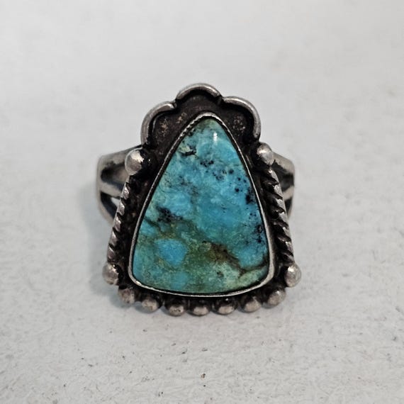Triangular Turquoise Native Ring Old Pawn Size 5.… - image 2
