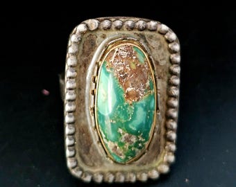 Unique Green Turquoise Vintage Native Ring Sterling Old Pawn Size 7 JR 13