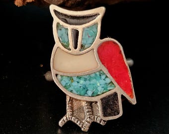 Zuni Inlay Owl Vintage Ring Old Pawn Size 5 1/2 JR 216