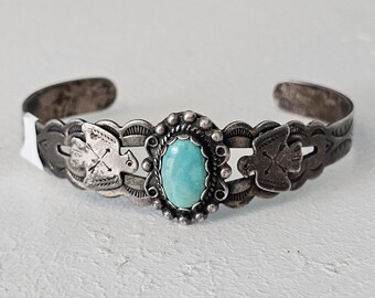 2 Thunderbirds Harvey Era Blue Turquoise Native Bracelet Old Pawn fits 6 1/2" wrist. JB 59
