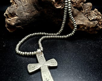 Antique BC Silver Cross and Beads Sterling. JN 629