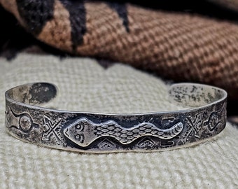 Snake Harvey Era All Handmade Silver Vintage Cuff Old Pawn 6 3/4 wrist