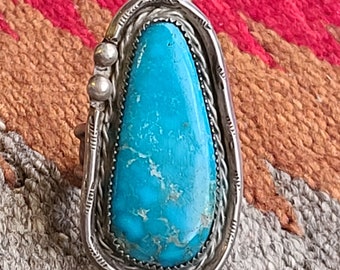 Big Chunky Turquoise Vintage Native Statement Ring Size 11 Old Pawn