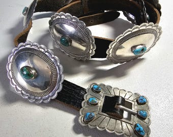 Vintage Concho Belt Sterling & Turquoise Navajo Old Pawn. JBL 157