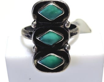 Shadowbox 3 Turquoise Vintage Zuni Ring Old Pawn Size 5 1/4. JR 57