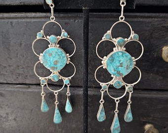 Amazing Huge Zuni Vintage Native Made Statement Earrings Old Pawn 4"