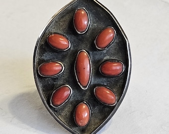 MCM Coral Silver Ring Vintage Sterling Ring Size 8 1/2 Old Pawn JR 346