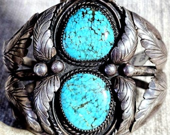Number 8 Turquoise Fancy Silverwork Vintage Native Old Pawn Cuff  fits 6" wrist. JB 231