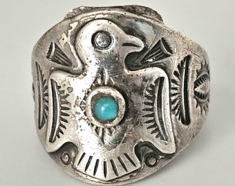 Thunderbird Vintage Native Silver Sterling Ring Size 7 1/2  JR 43