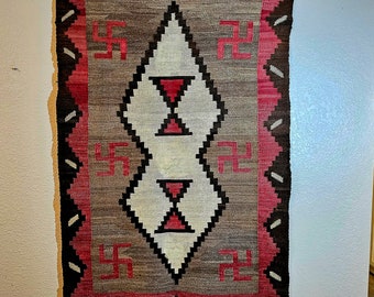 Vintage Navajo Rug C1930s Whirling Logs Good Old Condition Handwoven Western Decor
