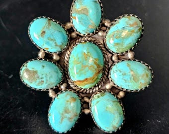 Huge Zuni Cluster Turquoise Vintage Ring Old Pawn Size 10  JR 450