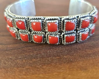 Brilliant Coral Zuni Vintage Native Cuff Old Pawn. " wrist JB 167
